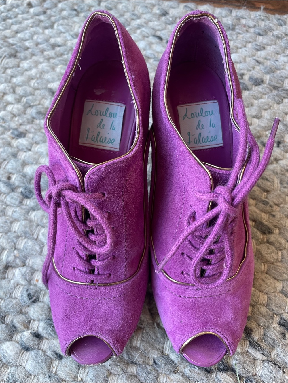 Magenta Suede Lace-Up Peep-Toe Heels